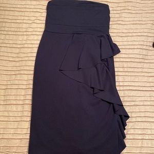 Navy blue strapless dress. Very elegant with heels.